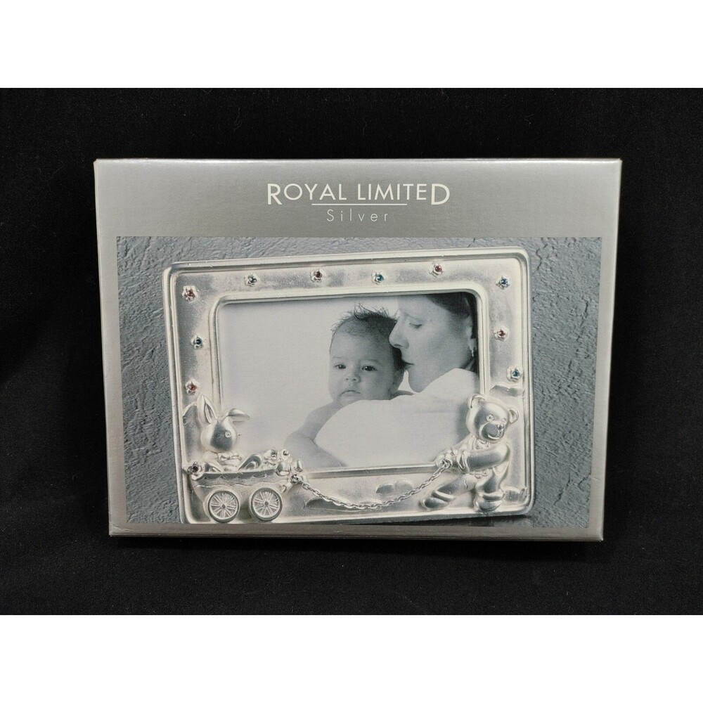 Royal Limited Silver Baby Picture Frame 4x6 Bear Bunny Wagon Jeweled Nursery New